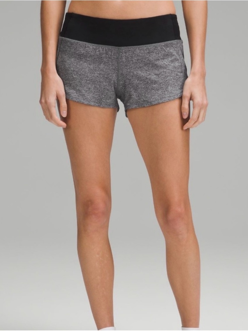 Lululemon Women's Heather Gray Athletic Shorts with Black Waistband
